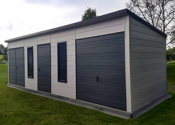 Garaż ocieplany z płyty warstwowej 8×3 m – biały/grafit