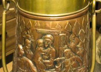 Kanka pojemnik dzbanek parasolnik węglarka miedziana z pałąkiem