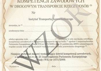 Certyfikat kompetencji zawodowych PRZEWÓZ RZECZY I OSÓB