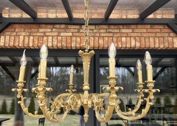 Francuski Żyrandol nr. 13 Francja, mosiądz 8-ram Antyk Lampa waga 13 kg