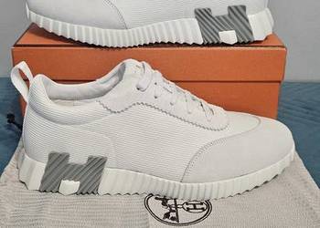 Buty Hermes Bouncing trampki sneakersy męskie białe siatka mesh lux