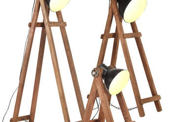 Lampy podłogowe 3 szt. czarne E27 lite drewno mango WM-320593