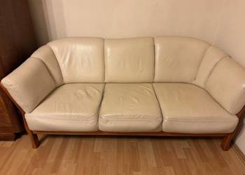 komplet wypoczynkowy ze skóry naturalnej jasny beż sofa i 2 fotele +stolik