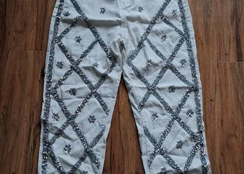 nowe białe spodnie z cekinami rozmiar L, 74% bawełna, brak metki