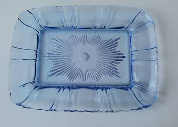Stara niebieska patera, taca nr. kat. 1215 huta Ząbkowice szkło Art Deco