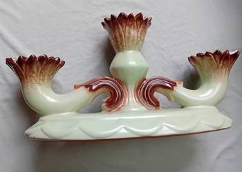 Secesyjny ceramiczny świecznik trójramienny, pierwsza połowa XX w.