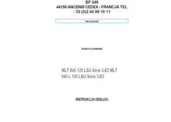 Manitou MLT 845 120 LSU SERIA 3E3, 940L 120 LSU instrukcja obsługi PL
