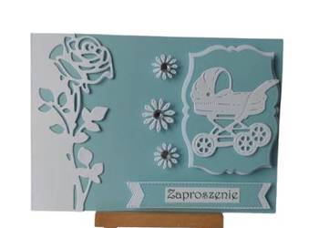 Zaproszenia Chrzest Święty Wózek Róża C6 Błękit - Biel