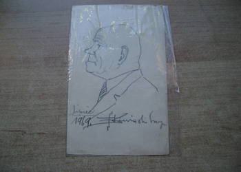 Starocie z PRL Rysunek Portret w ołówku sygnowany z 1969r., 15,5 cm x 10 cm