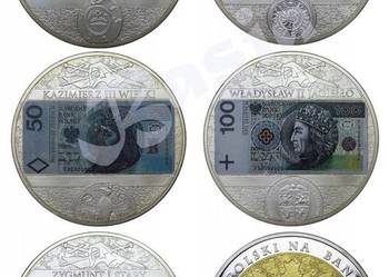 MEDAL Banknot Mieszko Chrobry Kazimierz Zygmunt Jagiełło SREBRO Certyfikat