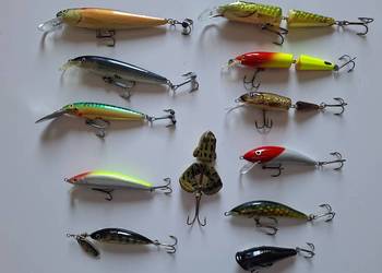 Przynęty wędkarskie spinningowe 12 szt.: Woblery 10 g - 24 g..