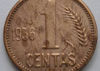 LITWA 1 CENTAS 1936 - STAN 1/2