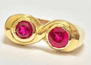 Złoty pierścionek 585 14K Toi et Moi Ty i Ja z rubinami – klasyk, prezent