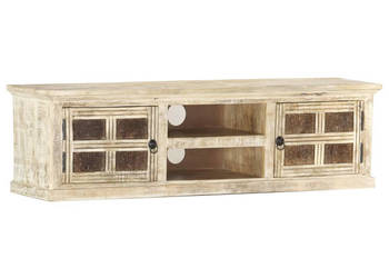 Szafka pod TV biała 130 x 30 x 36 cm lite drewno mango WM-285899
