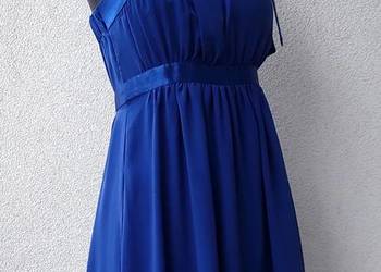 Zwiewna kobaltowa sukienka na jedno ramię r.40 Mohito