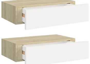 Półki ścienne z szufladą 2 szt. dąb i biel 40x235x10cm MDF WM-330250