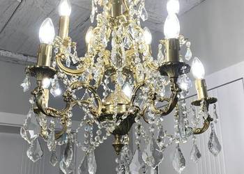 Duży Francuski kryształowy Żyrandol nr. 38, mosiądz 10-ram Antyk