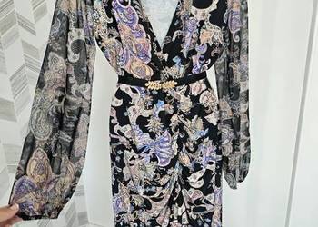 Sukienka kolorowy print Siateczkowe Rękawy