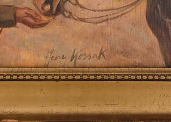 Jerzy Kossak - Ułan Karmiący Konia - Obraz Olejny - Zdobiona Rama