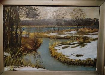 Stary obraz olejny Zima