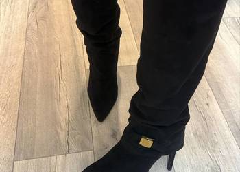 (40) Czarne, ekskluzywne kozaki szpilki wieczorowe, Nowe