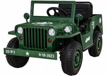 Autko Wojskowe Retro dla dzieci Zielony + Napęd 4x4 + Pilot + 2 Bagażniki