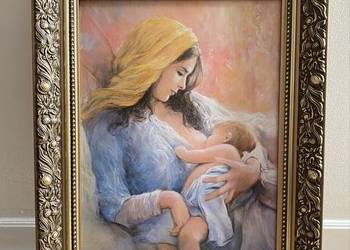 Obraz Matki Boskiej z dzieciątkiem Jezus złota ramka