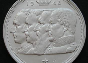 BELGIA 100 FRANKÓW 1948 - CZTERECH KRÓLI - SREBRO