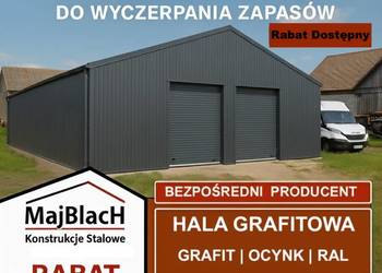 A96-Duży Długi Grafitowy Garaż Blaszany Dwuspadowy - Hala  - Maj-Blach