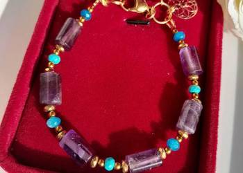 Bransoletka z kamienia naturalnego ametyst, apatyt, turkus.