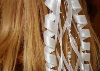 Wianek komunijny śnieżnobiały z kręcona kokardka