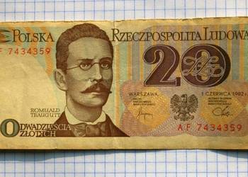 BANKNOT - 20 ZŁOTYCH 1982 ROK ( SER. AF 7434359 )