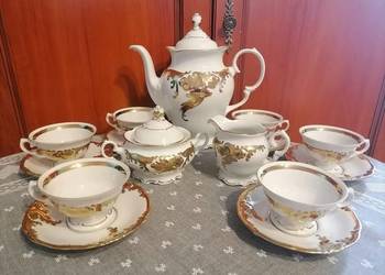 Zestaw porcelanowy Złoty Liść Wałbrzych PRL