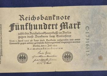Niemcy banknot 500 marek 1922