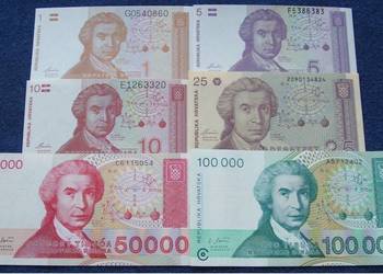 CHORWACJA Kolekcjonerskie Banknoty Zestaw - 6 sztuk UNC