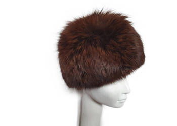 Czapka brązowa z lisa niebieskiego. Lis farbowany futro 11