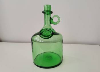 Stara zielona butla szkło artystyczne design PRL