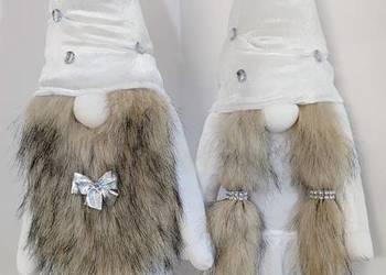 Skrzaty świąteczne krasnale gnomy para srebrny biały Glamour