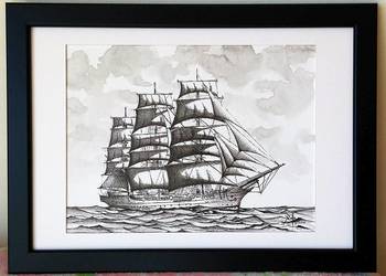 Rysunek Dar Pomorza 21x30/17,6x23,2 Stan nowy Ręcznie wykonany