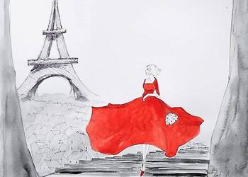 "PARYSKI LUZ" akwarela artystki A.Laube- Paryż, Wieża Eiffla