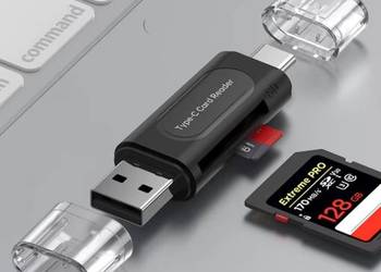 Wielofunkcyjny czytnik kart pamięci na złącza USB oraz USB-C