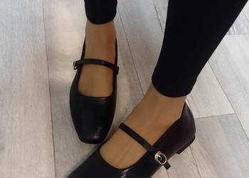 (42/43) Czarne baleriny wieczorowe z zapięciem, NOWE