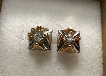 Kolczyki "złote" z diamentem kwadrat