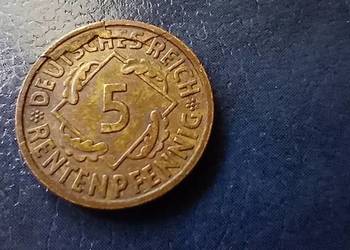 Stare monety 5 rentenpfennig 1924 A Niemcy destrukt