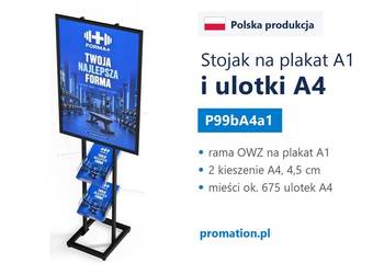 Czarny stojak na plakat A1 i katalogi A4 do recepcji oraz biura firmy