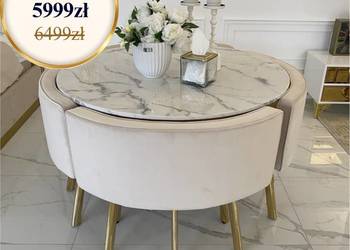 Stół glamour okrągły, nowoczesny, biały złoty Stół glamour okrągły, nowoczesny, biały złoty