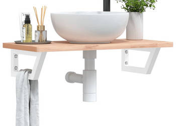 Półka ścienna pod umywalkę stal i lite drewno bukowe WM-3302354