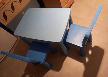 IKEA MAMMUT stolik + 2 krzesełka dziecięce – niebieskie