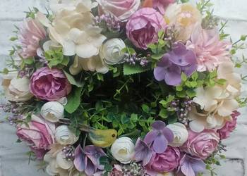 Wianek dekoracyjny w fiolecie i ecru