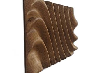 Płaskorzeźba dębowa live edge - fale, 3D, olejowana dekoracja ścienna